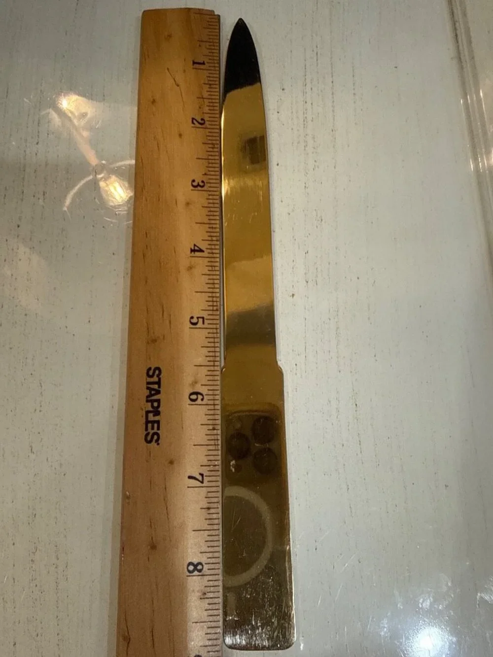 Vintage Minimalist Gold Tone Brass Letter Opener | Mid-Century Modern Desk Acces